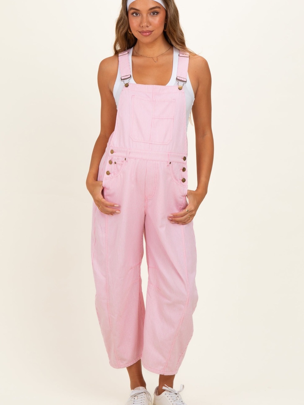 Women's Blush Pink Wide-Leg Denim Overalls